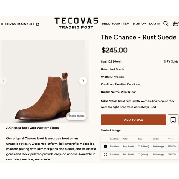 Tecovas The Chance Rust Brown Suede Urban Chelsea Boots Mens 9 Ankle Dress Shoes - Picture 4 of 15